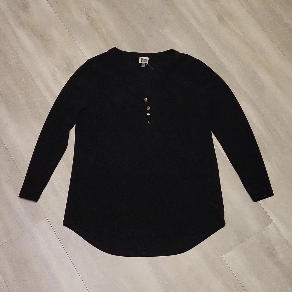 Anne Klein Long Sleeve Gold Buttons‎ Black Blouse Size Small Capsule